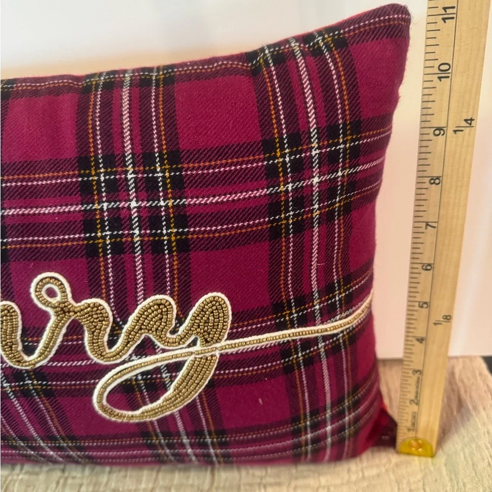 Pier 1 Plaid Merry Beaded Holiday Pillow
